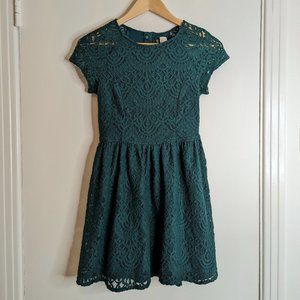 H&M emerald green lace skater dress